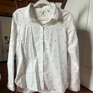 Women’s Barbour White Button-Up Shirt with Fish Print
